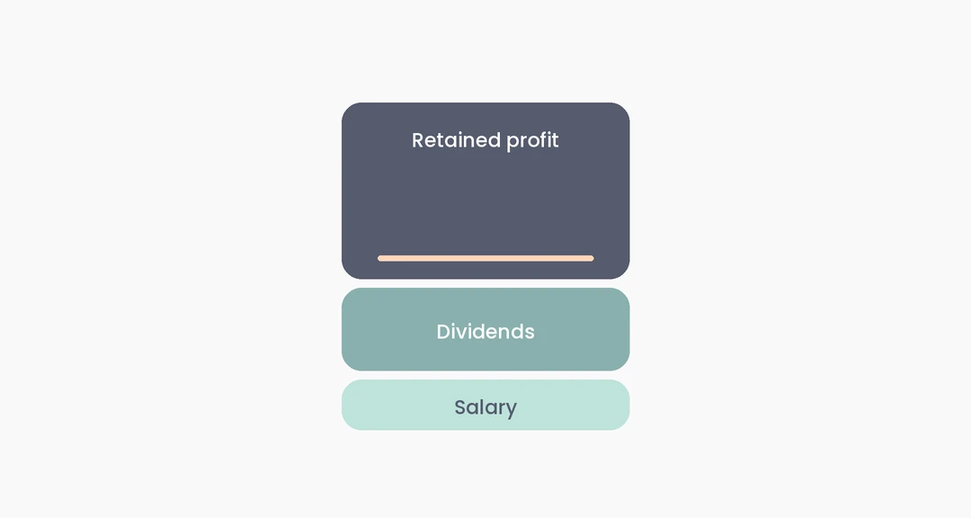Illustration: salary, dividends and a much larger block of retained profit stacked as layers of one income.
